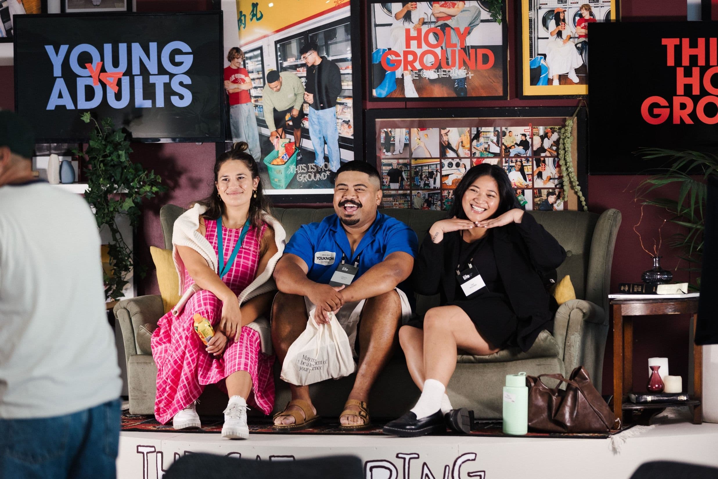People posing at The Gathering photobooth