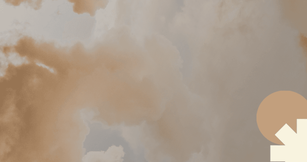 Textured background that could be clouds or smoke with a browny/orange tinge and a circle and asterisk graphic in the right-hand bottom corner